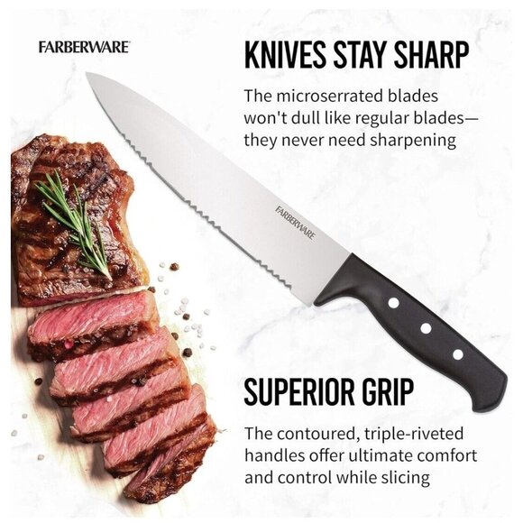 Knife Block Set with Kitchen Stainless Steel Sharpening Cutlery Knives 22 Piece - Picture 3 of 7